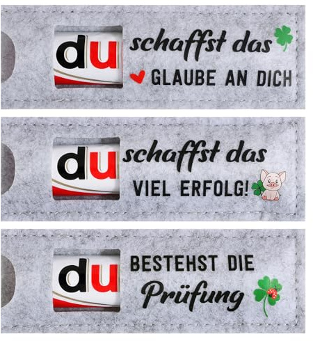 BOFUNX 3er Pack Du schaffst das - Viel Glück Geschenk Filz Schokolade Verpackung Geschenk zum Abitur Bachelor Abi Master Doktor Abschluss Prüfung Mitarbeiter Kollegen Abschied