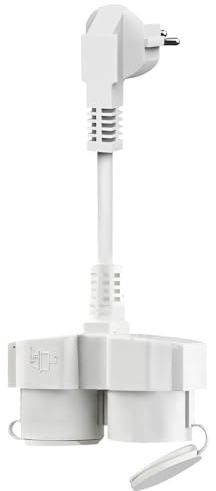 SGZIOO Dubbelt uttag, kort förlängningskabel med 2 Schuko-uttag, IP44, vattentät, 1,5 mm², 16 A/250 V/3 000 W, dubbelt uttag med skyddskontakt för hem, kontor, kök, utomhus
