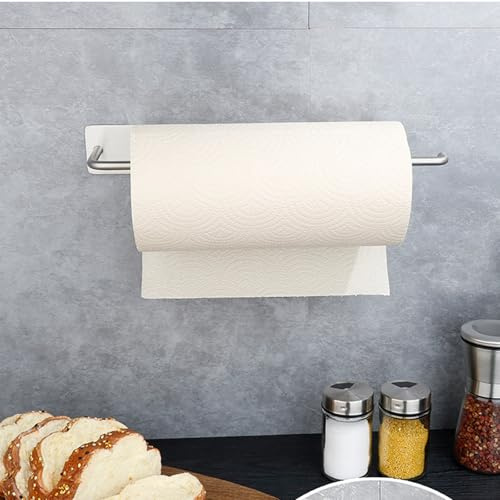Küchenrollenhalter 31cm - Selbstklebend & Bohrbar, Edelstahl - Küchenpapierhalter Unter Schrank oder Wandmontage, Rostfrei & Starke Klebefläche für Küche, Bad, Garage (2-in-1 Montage)