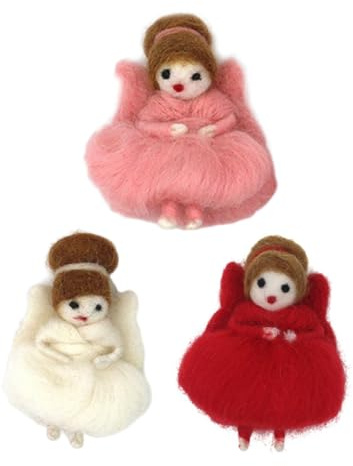 NUOBESTY 3 Stück Handgefertigte Wollfilz Schlüsselanhänger Mit Engel Mädchen Puppen 3D Filz Elfen Anhänger Für Weihnachtsbaumschmuck Und DIY Taschenzubehör