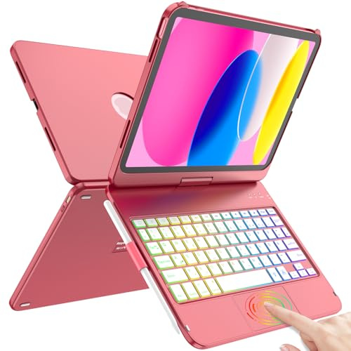 TQQ Hülle mit Tastatur für iPad A16 11 Generation 2025/10 Generation 2022(11/10.9 Zoll), mit Präzisions-Trackpad, Notebook-ähnlicher Tastatur mit 7-Farbige Hintergrundbeleuchtung, 360° Drehbar