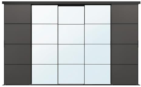 ProTuning Mehamn/Auli/Skytta Combinaison de porte coulissante, noir/gris foncé, verre miroir, 376 x 240 cm