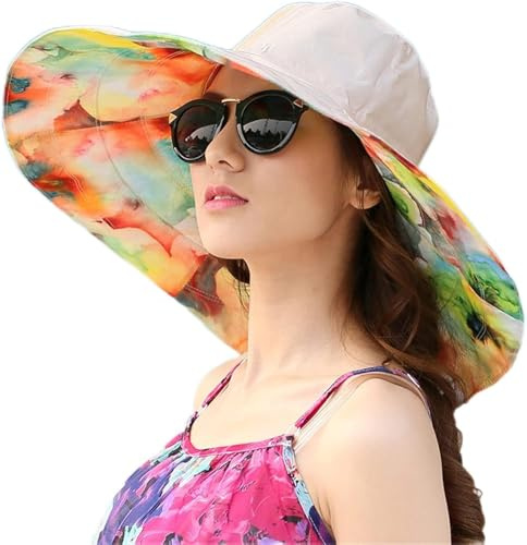 Las Sun Hat pour Les Femmes Floppy UPF 50 Femmes été Super Large Brim Beach Chapeaux Double - Sided Pliable - UV Floppy Sun Hat, Fuchsia, M