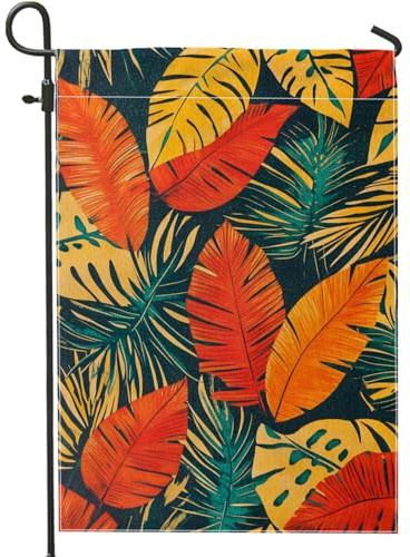 Drapeau Feuilles Tropicales Feuilles De Palmier Rouges Et Vertes Drapeau Paysage Lavable Bannière De Drapeaux, Pour Les Défilés, Balcon, Les Bureaux, 30x45cm