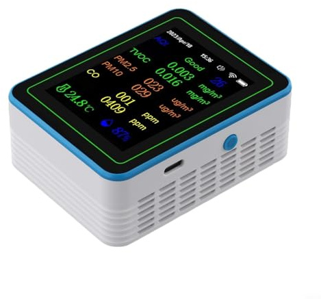 Rilevatore di umidità 12 in 1 con TVOC PM2,5 PM10, misuratore di qualità dell'aria per interni con app, per casa e ufficio, colore bianco