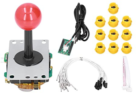 CHEOTIME Joystick Red for Classic Fighting Video Game DIY Kit Parts 1 Joystick Handles and 10 Push Buttons, Zero Delay USB Encoder Cable Stick DIY Kit for PC, Game Machine Cabinet
