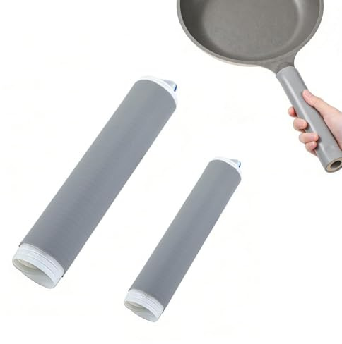 Zavqiro Heat Resistant Silicone Pan Handle Covers – Non-Slip Sleeves for Cast Iron Skillets & Frying Pans, Metal Cookware Grips, Set of 2 Sizes, Kitchen Cooking Accessories, Grey