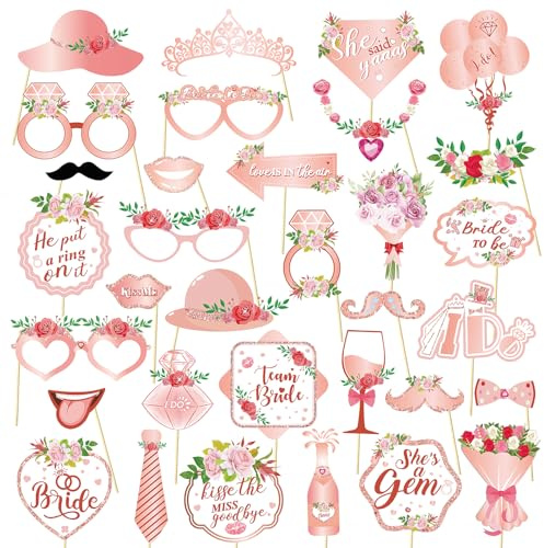 Yuccer 33 Pezzi Photo Booth Addio al Nubilato Gadget Fai da Te e Team Bride | Accessori per Foto Divertenti Matrimonio Foto Props