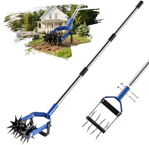 RugoTech 2-en-1 cultivateur Manuel à Roues étoilées – désherbeur et scarificateur pour Gazon, aère Le Sol, remplace la grelinette, Outil Polyvalent pour Petit Jardin.