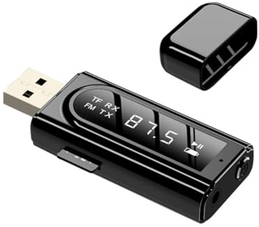 Mikikit Ricevitore Trasmettitore Wireless 2-in-1 per Auto Interfaccia 3.5mm e Usb, Funzione Lettore e Invio Audio in Plastica Nera, Modulator Fm Portatile
