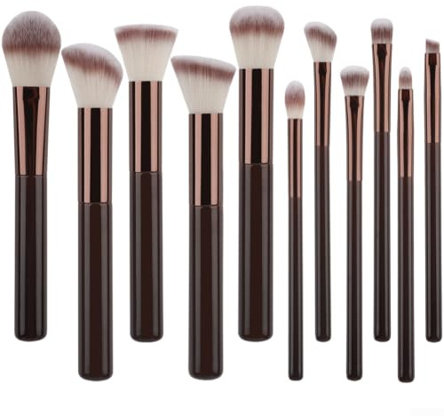 QOXEZY Makeupborstset, dubbeländad rodnad infällbar grund, handgjorda fiberborstar, aluminiumrörhandtag, ergonomisk design för full ansiktsmakeup-applikation (D)