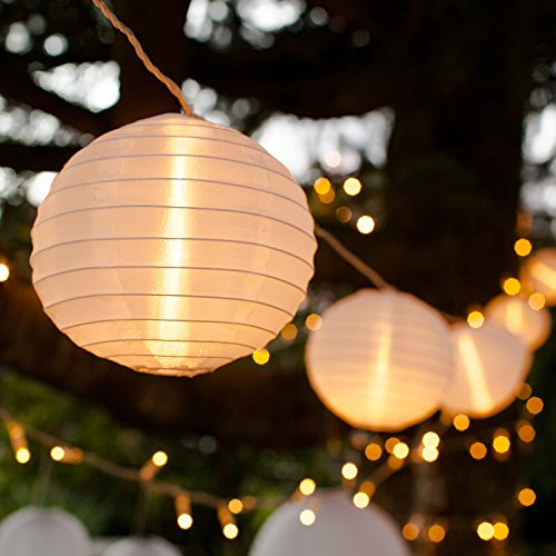 Lights4fun Guirlande Lumineuse LED avec 20 Lampions Chinois Blancs pour Intérieur/Extérieur
