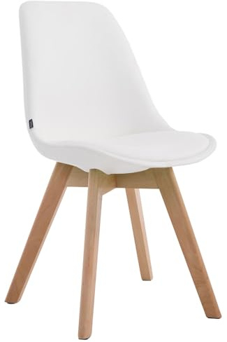 CLP Esszimmerstuhl Manado mit Kunstlederbezug | Lehnstuhl mit Holzgestell | Polsterstuhl erhältlich | Sitzhöhe 47 cm Farbe weiß Gestell Farbe Natur