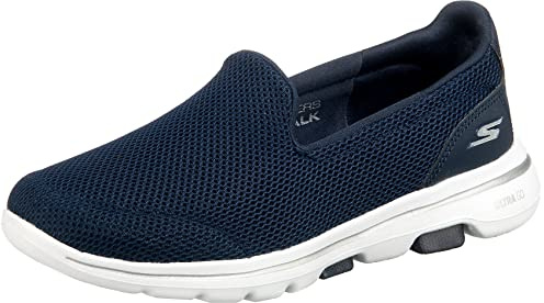 Skechers Women's GO Walk 5 Slip On Trainers, Navy Textile White, 5 UK