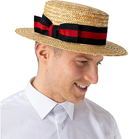 Wicked Costumes Adult Classic Straw Boater Hat with Black/Red Band