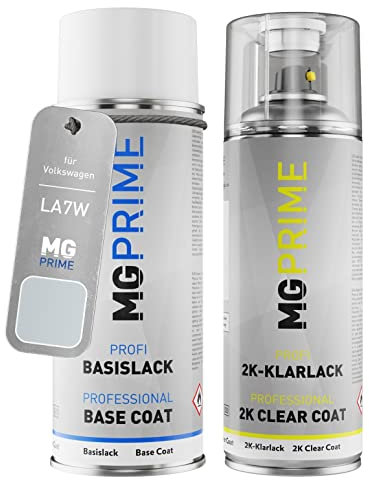 MG PRIME Vernice per auto Kit bombolette spray 2K per Volkswagen VW LA7W / A7W / 8E Reflexsilber Metallic/Reflex Silver Metallic Vernice di base 2 componenti vernice trasparente
