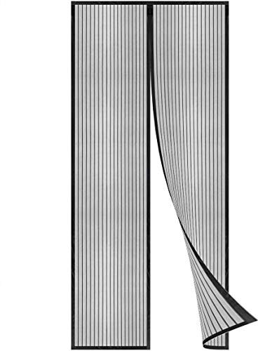 Flei Magnetische Fliegengittertür, 125 x 210 cm, robuster Netzvorhang, magnetische Adsorption, faltbar, einfach zu öffnen und zu schließen, für Wohnzimmer/Terrassentür – Schwarz