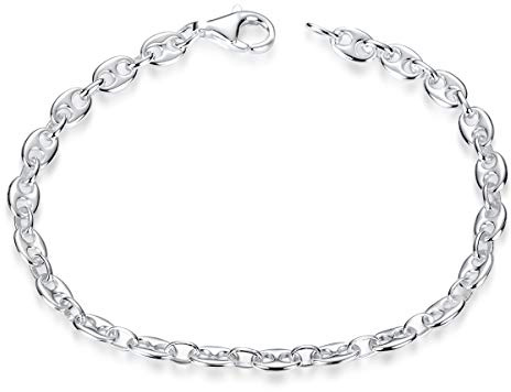 Damen Armband Bohnenkette Silber 925 - Kaffeebohnen Armkette flach SA-116 | 4,5mm breit aus hellem, rhodiniertem Sterlingsilber, Made in Germany von MATERIA by Matthias Wagner