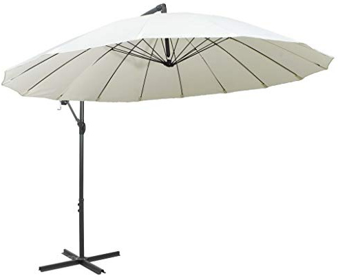 Tidyard Ampelschirm Kurbelsonnenschirm Terrassenschirm Sonnenschirm Gartenschirm Weiß/Anthrazit 3 m Aluminium-Mast 16 Rippen Kurbelsystem
