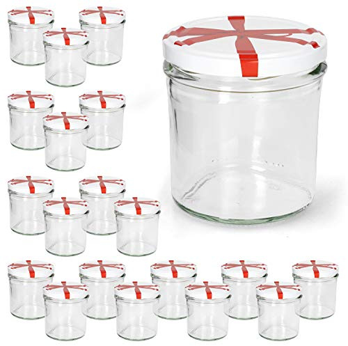 Sturzgläser 20er Set 350 ml to 82 weißer Deckel mit Schleifendekor Marmeladenglas Einmachglas Einweckglas