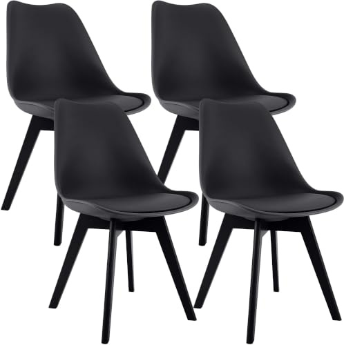 CLP Esszimmerstuhl 4er Set gepolstert Linares, Küchenstühle mit Rückenlehne und Holzgestell Buchenholz, Polsterstühle mit Bodenschonern Farbe schwarz/schwarz Material Kunststoff