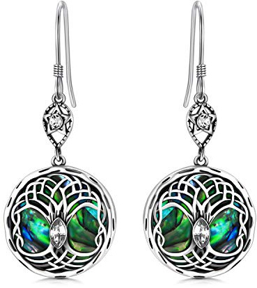 Pendientes Del árbol de la vida Celta de Plata de Ley 925, Regalos de Joyería de Cumpleaños para Mujeres (Blanco)