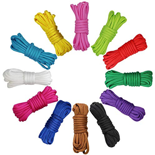 aufodara Paracord 4mm Rope DIY Bracelet Pack Assorted 12 Colors x 10 Feet, Nylon Parachute Cord 7 Strands, Outdoor Survival Rope Set Manual Braiding, Key Chain, Dog Collar, Lanyards (12 Colours)
