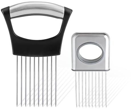 Charmyth 2 Stück Zwiebelhalter Schneidehifle, Zwiebelschneider Manuell Edelstahl für Küche Kartoffel Gemüse | 10 Lange Nadeln, Food Slice Assistent, Gemüseschneider, Food Slicing Guide, Kartoffelschneider, Schneiden Küche Gadget