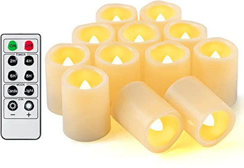 CANDLE IDEA 12 Stück flackernde, flammenlose LED-Teelichter mit Fernbedienung und Timer, batteriebetriebene elektrische Votivkerzen für Weihnachtsdekoration (Batterien enthalten), 200 Stunden
