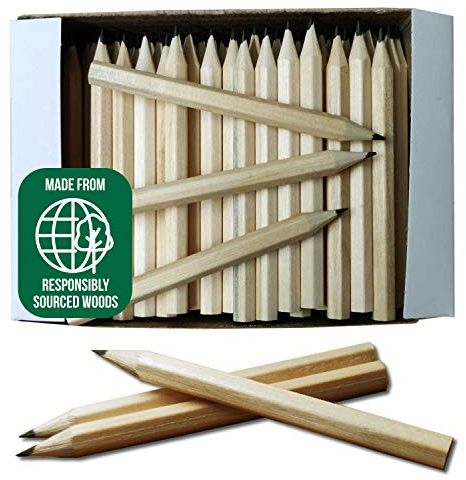 Essential Arts Lot de 144 crayons hexagonaux en bois HB de petite taille pour l'école, le golf, les bookmakers, le bingo, le bureau et le bricolage – idéal à usage unique – Écologique