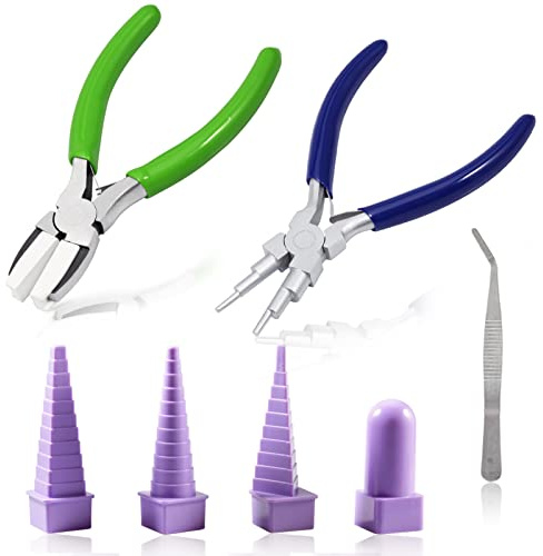 LEONTOOL Set di 4 utensili per avvolgimento con bordo per quilling Buddy a 6 fasi, pinze per gioielli con doppia ganasce in nylon e pinzette piegate per avvolgimento di gioielli e stampaggio ad anello