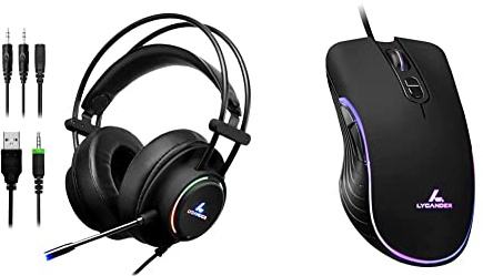 Lycander Gaming Headset with Microphone LED Light, 3.5mm input - for PC, PS4, Xbox One, Nintendo Switch and more & Gaming Mouse, 1.5M Cable