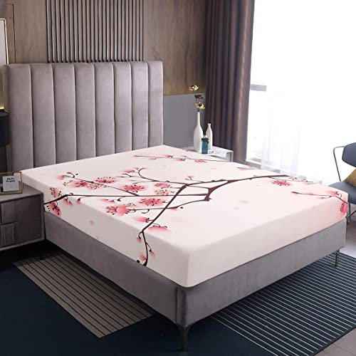 Kirschblüten Spannbettlaken 160 x 200 x 30 Mädchen Rosa Blumen Bettwäsche Set Japanische Frühlings Spannbettlaken Blassrosa Blütenblatt Blumen Spannbettlaken Für Frauen Mädchen Im Romantischen Stil