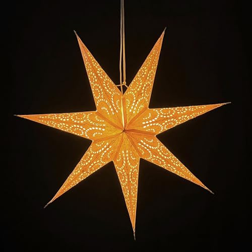 MoreThanHip Sumana Papierstern Creme - Ø 60 cm - Weihnachtstern aus FSC-Papier Beleuchtet Handgefertigt Weihnacht Fensterdeko Hängend - Inkl. Beleuchtungskabel 3 Meter (ohne Lampe)