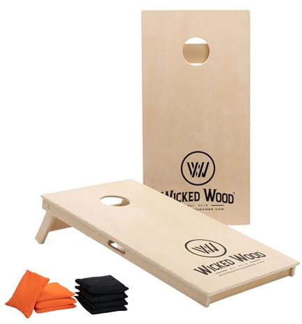 Hochwertiges Cornhole-Set Wicked Wood – 2 Spielbretter 120x60 cm aus 100% Birkenholz (15 mm) + 8 Offizielle ACL Rec Wurfsäckchen (450 g) – Für Innen- und Außengebrauch