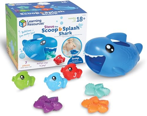 Learning Resources Steve lo squalo Scoop & Splash, 7 pezzi, dai 18 mesi in su, giocattoli per l'apprendimento del bambino, giocattoli per bambini, vasca da bagno per bambini, giocattoli da piscina