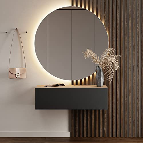 Planetmöbel Flur Möbel Garderobe Hängeschrank 1x 100 cm Gold Eiche - Anthrazit, Kompaktgarderobe mit Klappe als Stauraum, Wandgarderobe hängend oder stehend, 37,8T x 100B x 32,5H cm