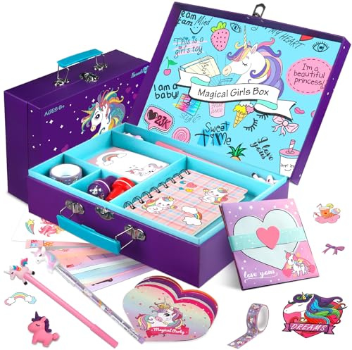 Ensemble de papeterie Journal Unicorn, cadeaux de licornes pour les filles de 6 à 12 ans, kit d'écriture et d'artisanat de 49 pièces avec étui de rangement. Cadeau pour anniversaire et Noël