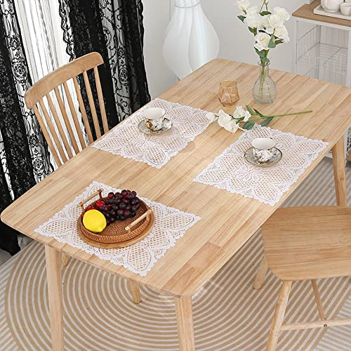 4 Stück Blumen Hohle Spitze Stickerei Tisch Tischset,Spitze Untersetzer Blumen-Form Matte Tischset Platzsets Tisch Deckchen Cup Coasters für Esszimmer Küche Bankett Hochzeit Deko Weiss,45x30cm