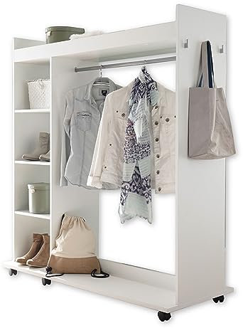 VINNIE Offener Kleiderschrank mit Spiegel auf Rollen, Weiß - Fahrbarer Kleiderständer mit cleverer Inneneinteilung - 138 x 150 x 56 cm (B/H/T)