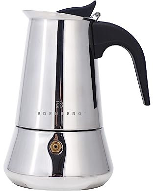 Edenberg - Induktions-Mokkakanne Marble - Stahl-Kaffeemaschine für 6 Espresso-Tassen - 600 ml - Kleiner Reise-Mokkakocher - Edelstahl - mit Druckventil zur Sicherheit - Geeignet für alle Herdarten