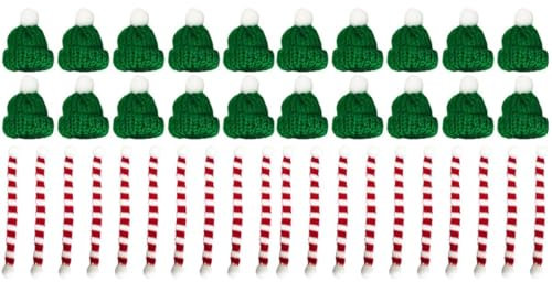 Abaodam 40 Stück Mini-Mützen Schals Weinkappen Für Flaschen Weihnachtsmütze Mini-Dekoration -Strickpuppenschals Schneemann-Mützen Zum Basteln Tassenüberzug Strickwolle