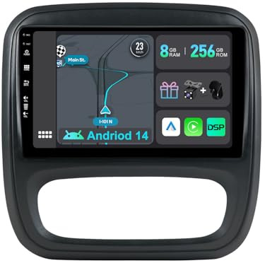 YUNTX [8GB+256GB] Android 14 Autoradio per Renault Trafic/Opel Vivaro(2014-2021)-[Incorporato Carplay/Android Auto/DSP/GPS]-9 Pollice IPS 2.5D Touch Screen-CAM+MIC-DAB/AHD Camera/Bluetooth 5.0
