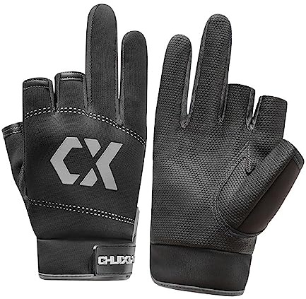 Guantes de pesca – 3 guantes deportivos sin dedos, guantes de pesca resistentes al agua para hombres y mujeres, juego MTB, ciclismo, caza, remo, vela, antideslizante, gris