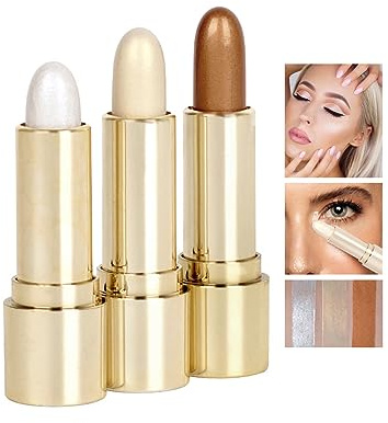 3D Facial Shaping Contour Highlighting Stick, Integrated Cream Makeup Stick For Contour & Highlighter, Portable Highlighter Stick, Highly Pigmented Shimmer Highlighter, For All Skin Tones (3PCS)