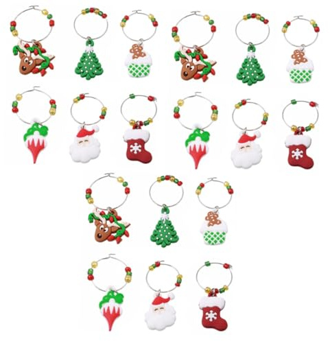 ABOOFAN 18 Stk Ringe Kennung des Weinglases Glasmarker trinken Cup-Tags Ornamente präsentieren Kelch Etiketten Weingläser Glas-Anhänger Glasanhänger Weihnachten Charme Erkenner Schmuck