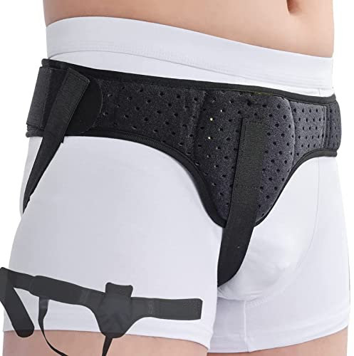 Leistenbruchgürtel für Männer und Frauen, Flexibler, Verstellbarer Hernienbandage-Stützschutz mit abnehmbarem Kompressionspolster für den Oberschenkelknochen, Links und rechts tragbar,L