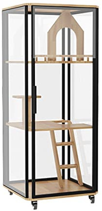 Katzenhaus katzenvilla Panorama-Katzenhaus aus Glas, großer Raum, Katzenkäfighaus, praktisches Katzenhaus aus Holz, Haustier-Katzenhaus for den Innenbereich (C) Katzenhütte