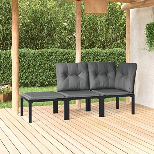 Homgoday Gartenmöbel-Set, 3-teilig, Polyrattan, Schwarz und Grau, Set mit Tisch und Stühlen, Dekoration für Terrasse, Hof, Balkon, Typ 1