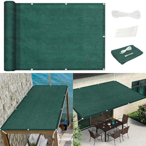 Sonnenschutz Balkon 75 x 340 cm Rechteckig Schattenspender Garten Balkon 95% Uv-Schut mit Ösen Und Seil für Balkon Terrasse Garten Outdoor, Dunkelgrün